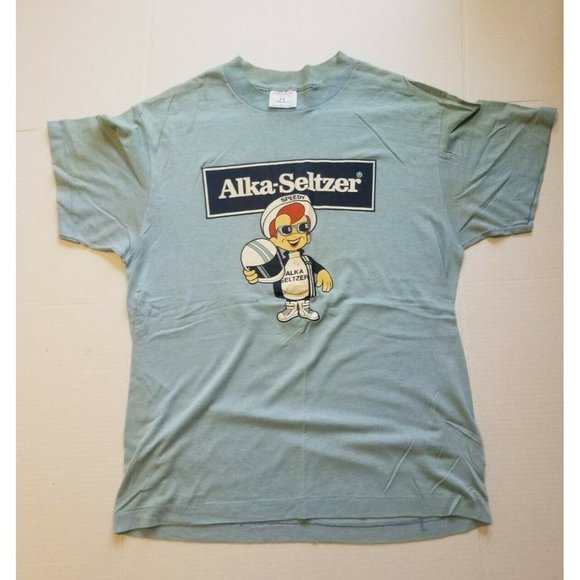 Vintage 80s Alka-Setzer NASCAR Racing Single Stitch T-Shirt Size L Jimmy Means
